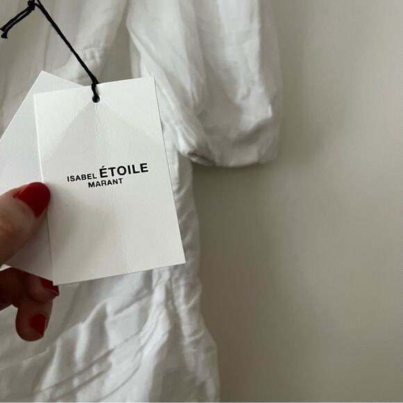 Isabel Marant Lecia Asymmetric Ruched White Mini Dress - Picture 6 of 9